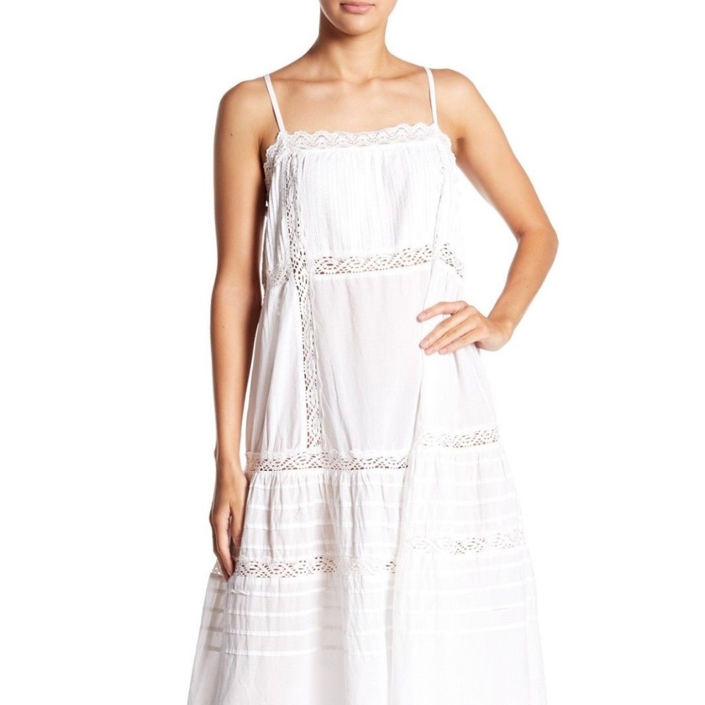 Free People Boho Croche Pintuck Tiered Slip Dress